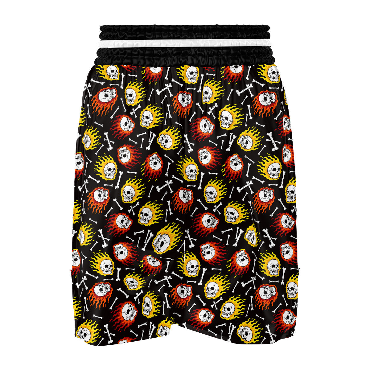 Flaming Skulls And Bone Print Pattern Boxing Shorts-grizzshop