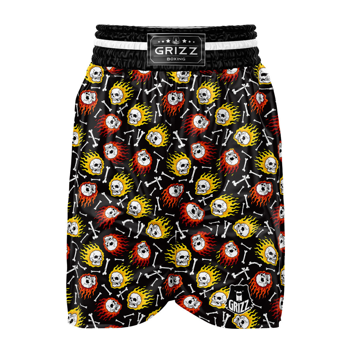 Flaming Skulls And Bone Print Pattern Boxing Shorts-grizzshop