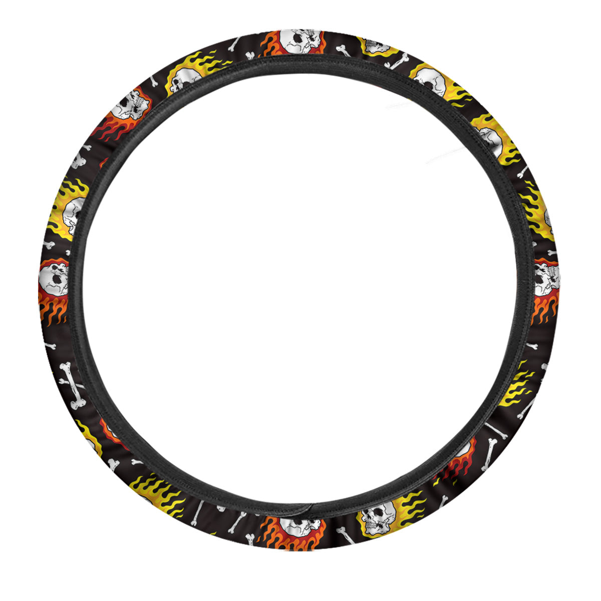 Flaming Skulls And Bone Print Pattern Car Steering Wheel Cover-grizzshop