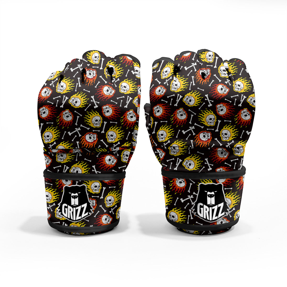 Flaming Skulls And Bone Print Pattern MMA Gloves-grizzshop