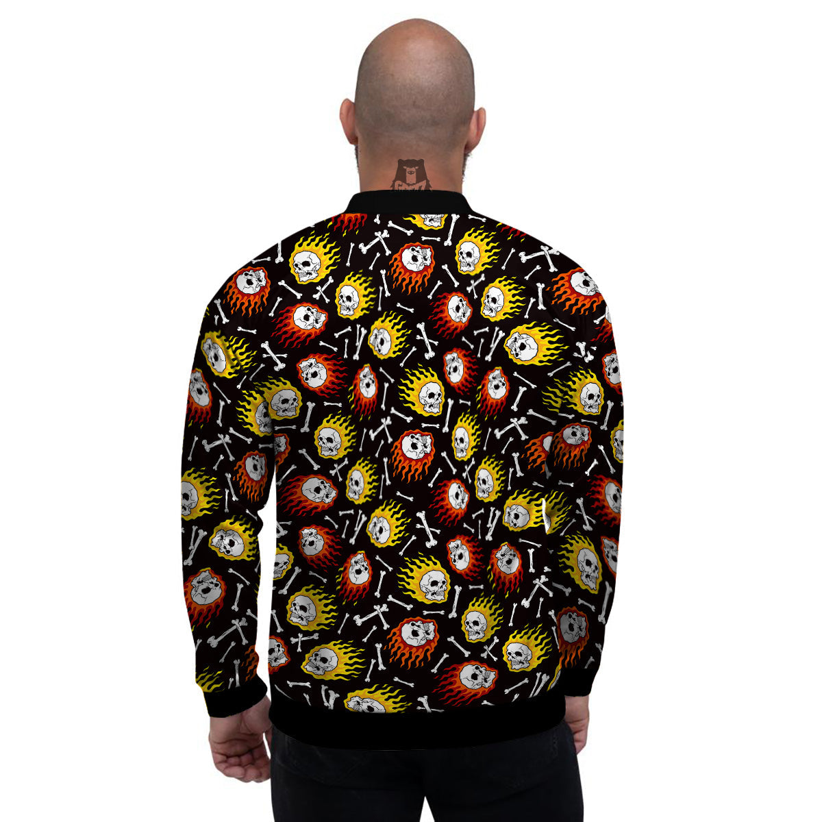 Flaming Skulls And Bone Print Pattern Men's Bomber Jacket-grizzshop