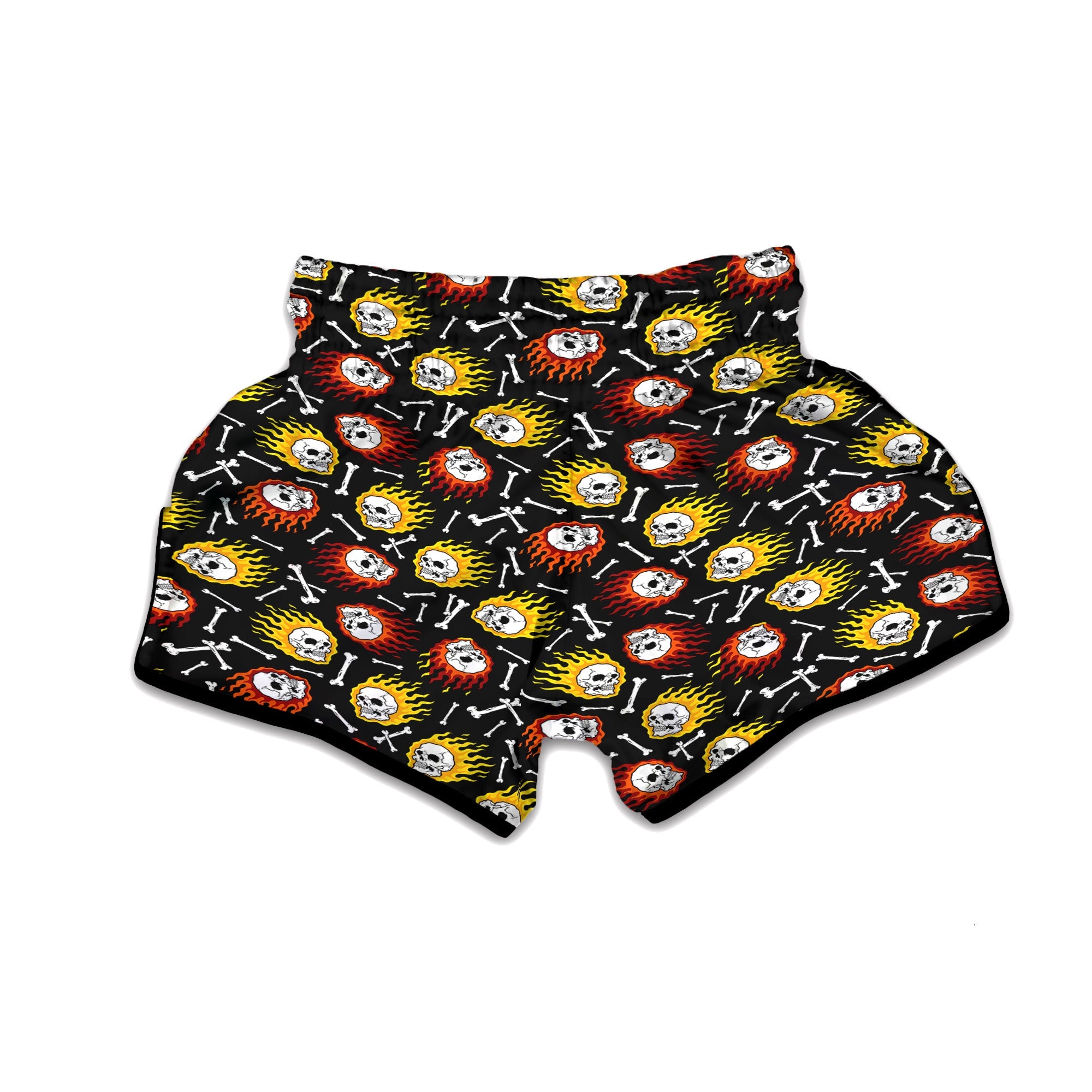 Flaming Skulls And Bone Print Pattern Muay Thai Boxing Shorts-grizzshop