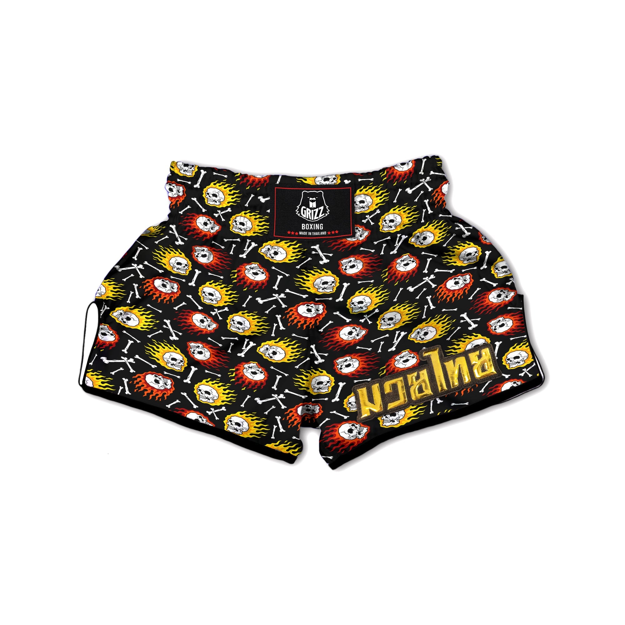 Flaming Skulls And Bone Print Pattern Muay Thai Boxing Shorts-grizzshop