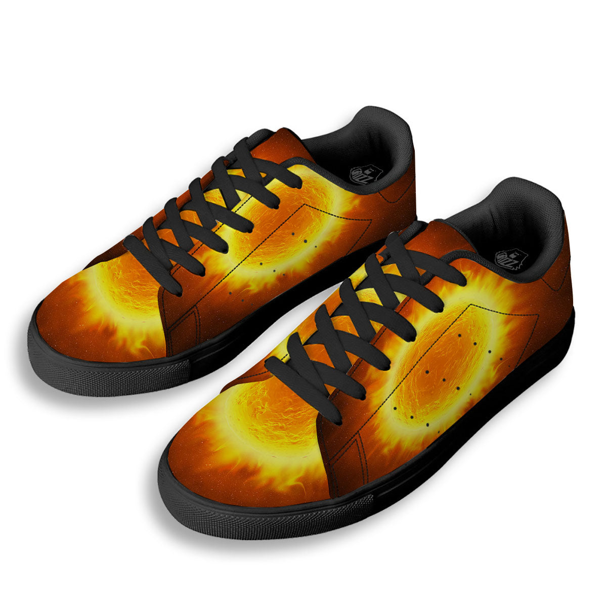 Flaming Sun Print Black Low Top Sneakers-grizzshop