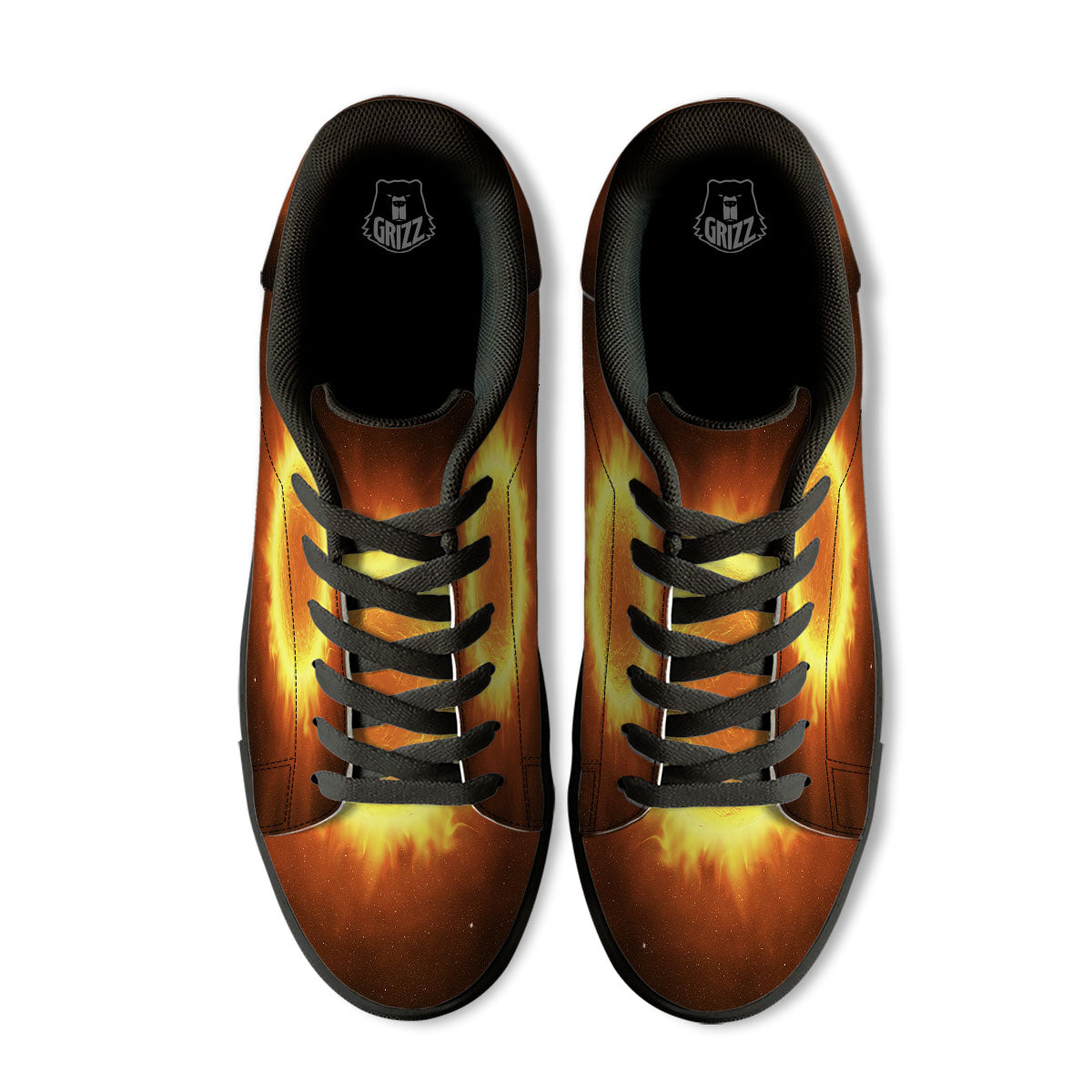 Flaming Sun Print Black Low Top Sneakers-grizzshop