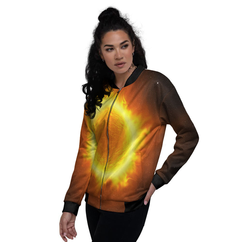 Flaming Sun Print Women's Bomber Jacket-grizzshop