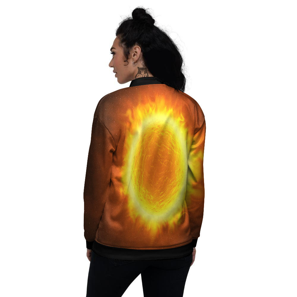 Flaming Sun Print Women's Bomber Jacket-grizzshop