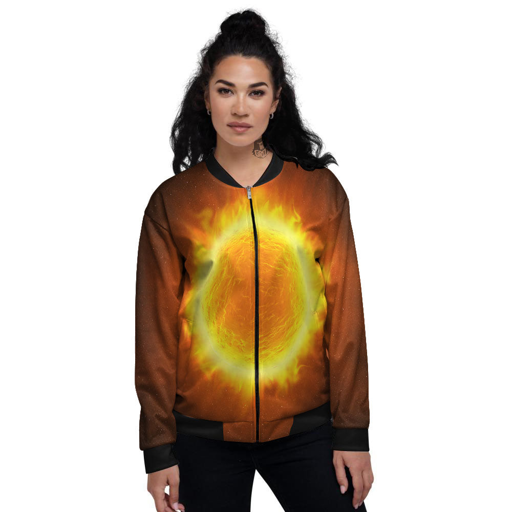 Flaming Sun Print Women's Bomber Jacket-grizzshop