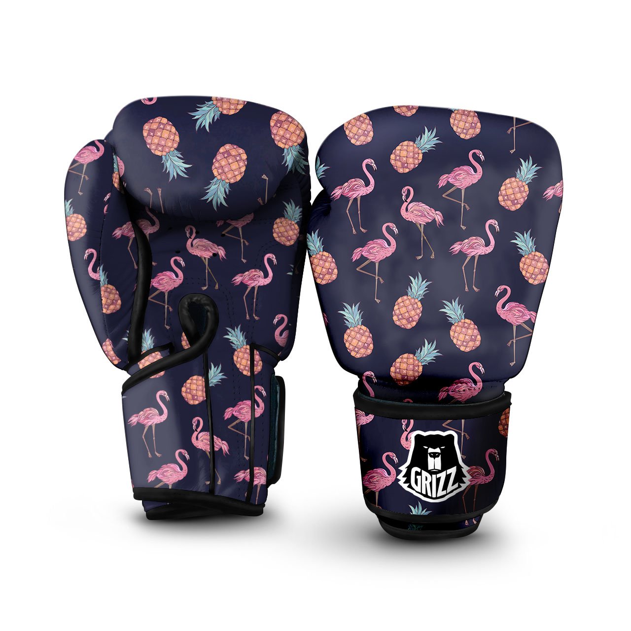 Flamingo And Pineapple Print Pattern Boxing Gloves-grizzshop