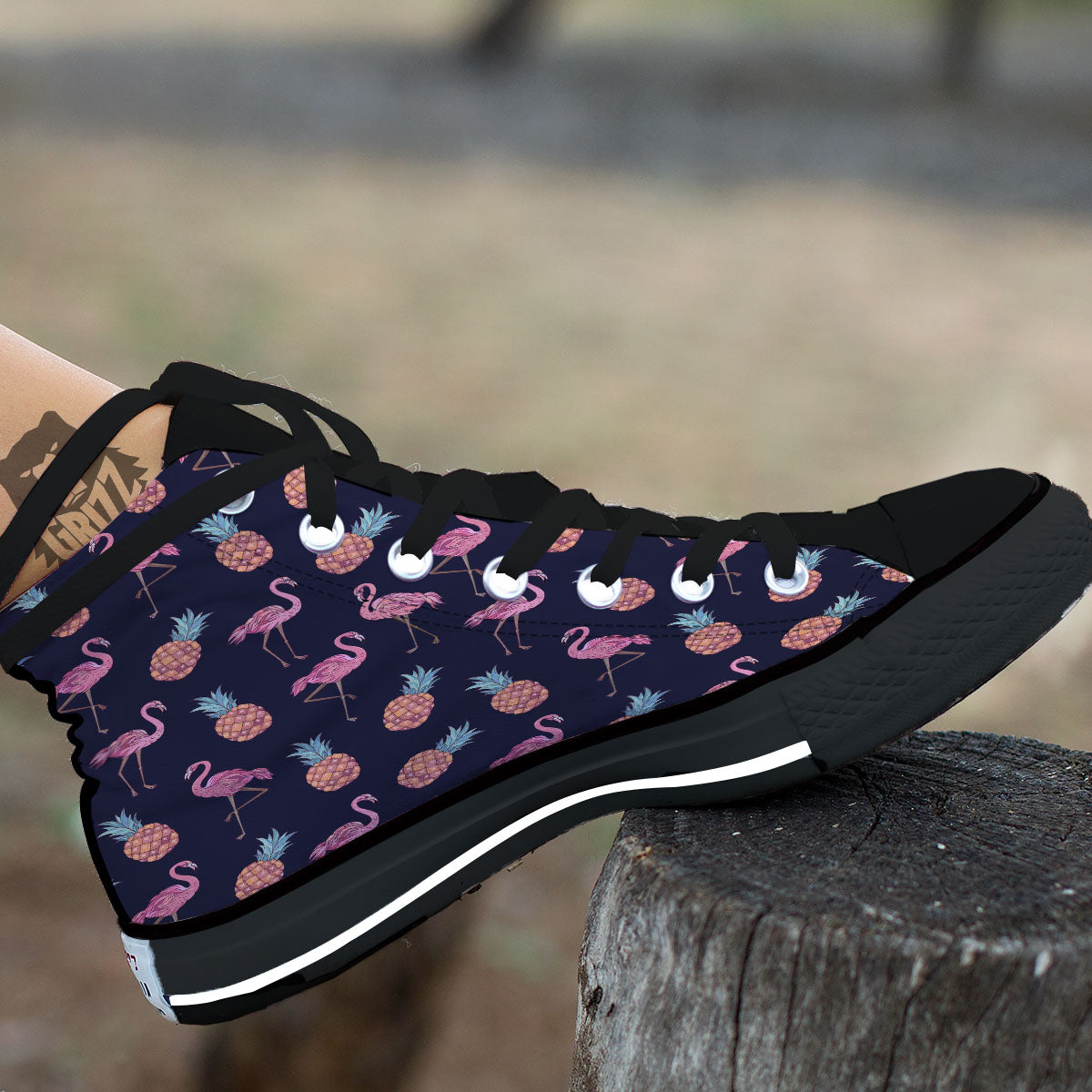 Flamingo And Pineapple Print Pattern High Top Shoes-grizzshop