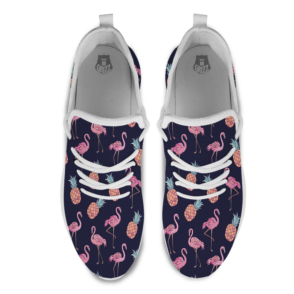 Flamingo And Pineapple Print Pattern White Athletic Shoes-grizzshop