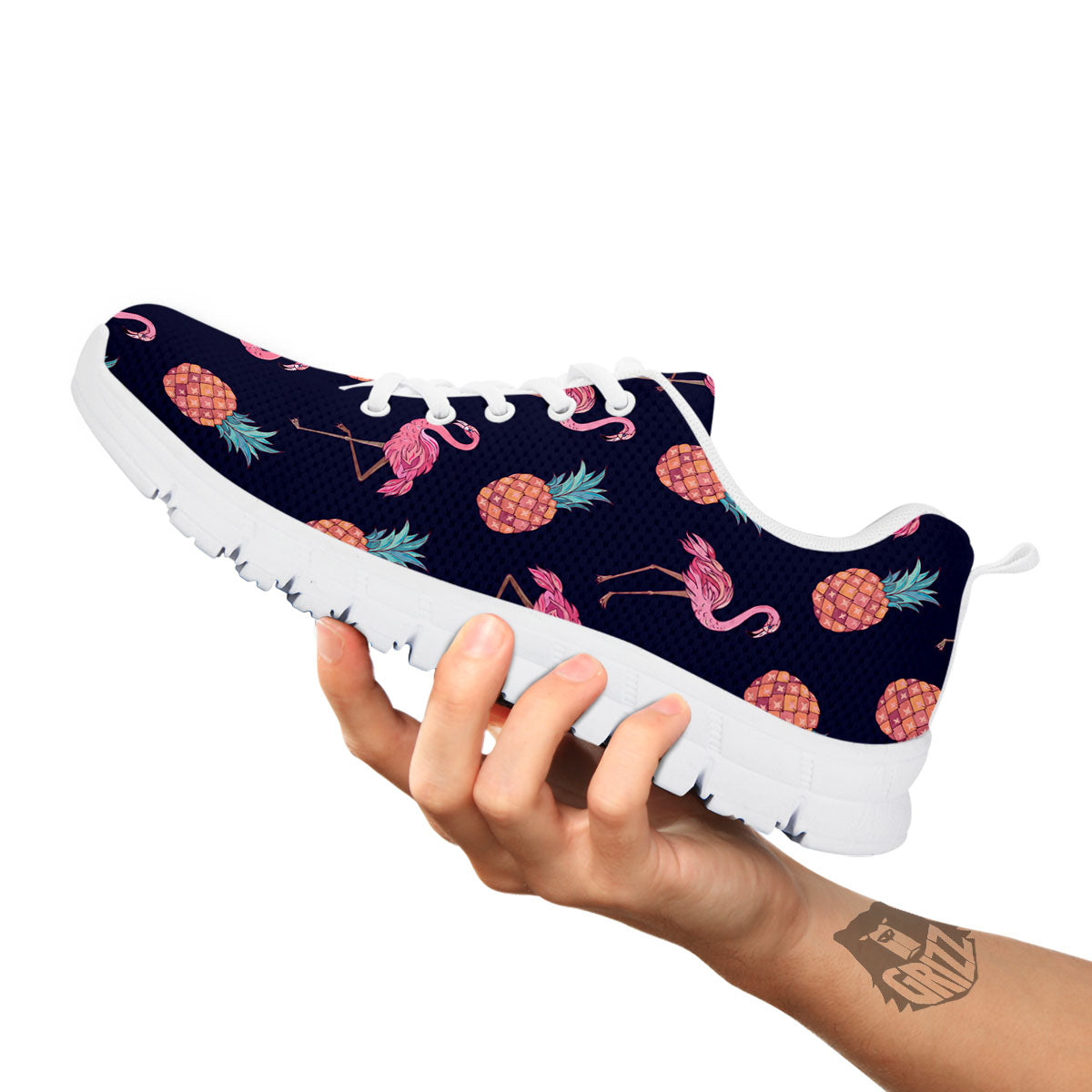 Flamingo And Pineapple Print Pattern White Sneaker-grizzshop