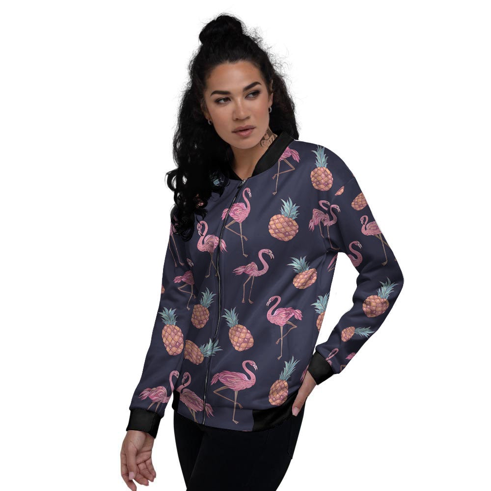 Flamingo And Pineapple Print Pattern Women's Bomber Jacket-grizzshop