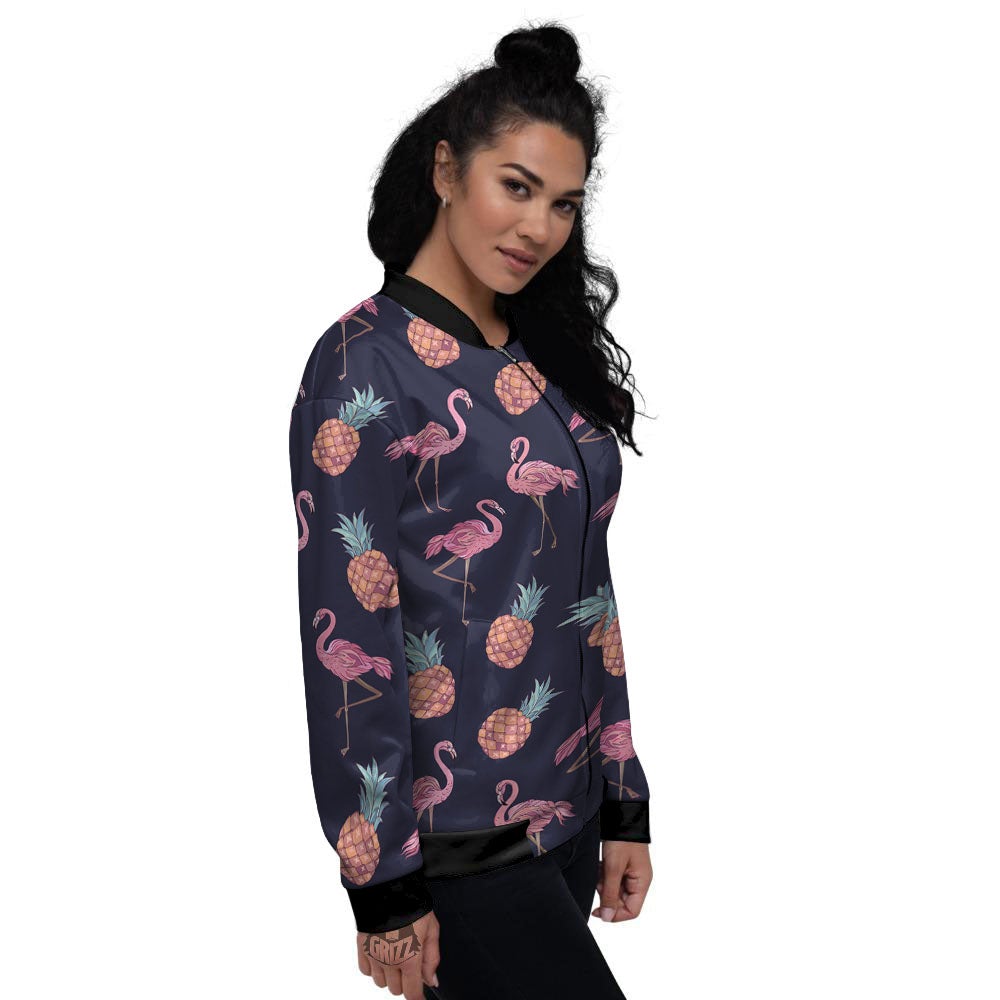 Flamingo And Pineapple Print Pattern Women's Bomber Jacket-grizzshop