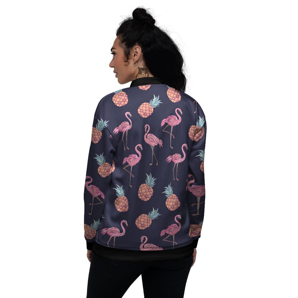 Flamingo And Pineapple Print Pattern Women's Bomber Jacket-grizzshop