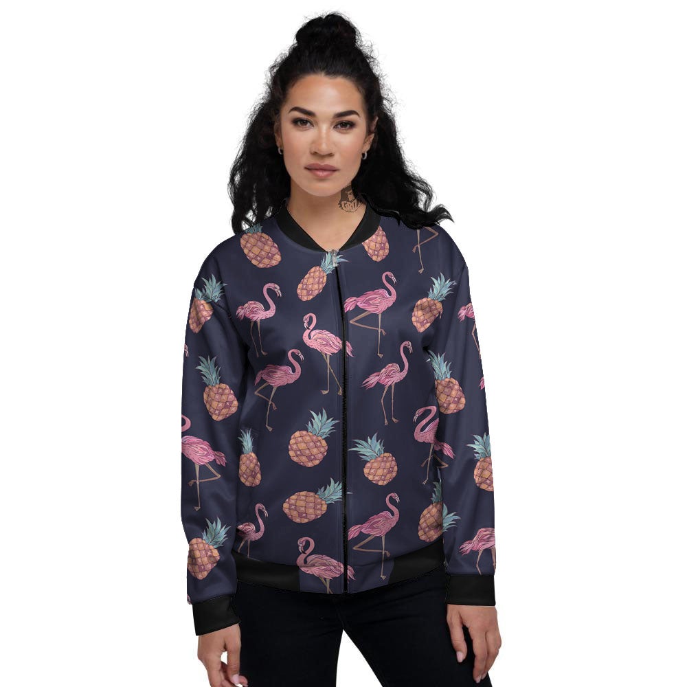 Flamingo And Pineapple Print Pattern Women's Bomber Jacket-grizzshop