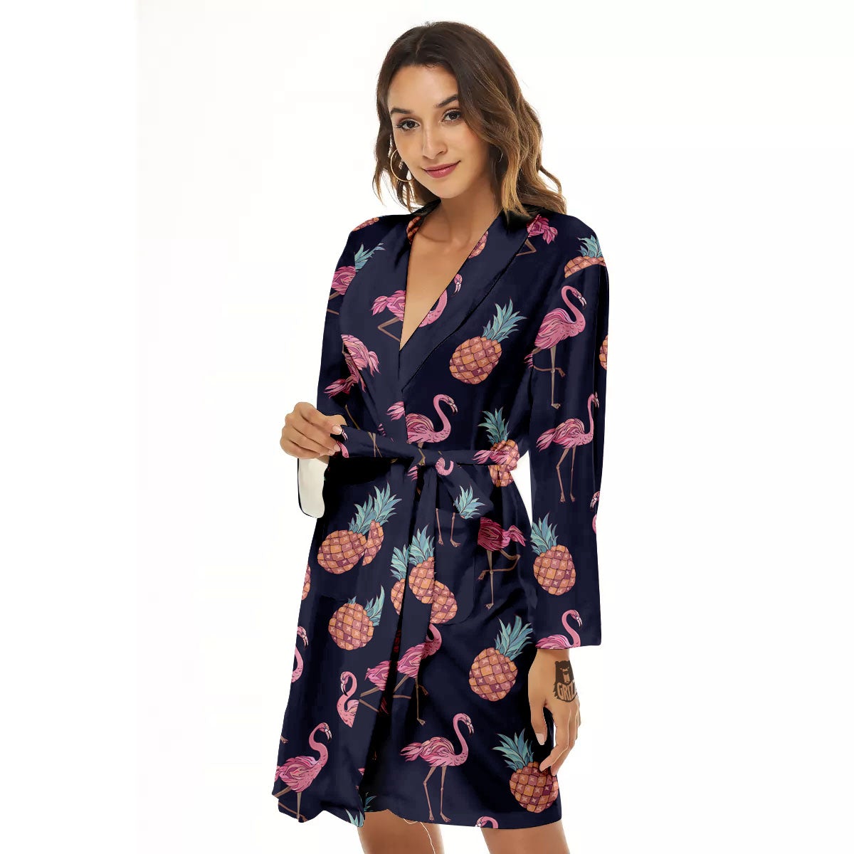Flamingo And Pineapple Print Pattern Women's Robe-grizzshop