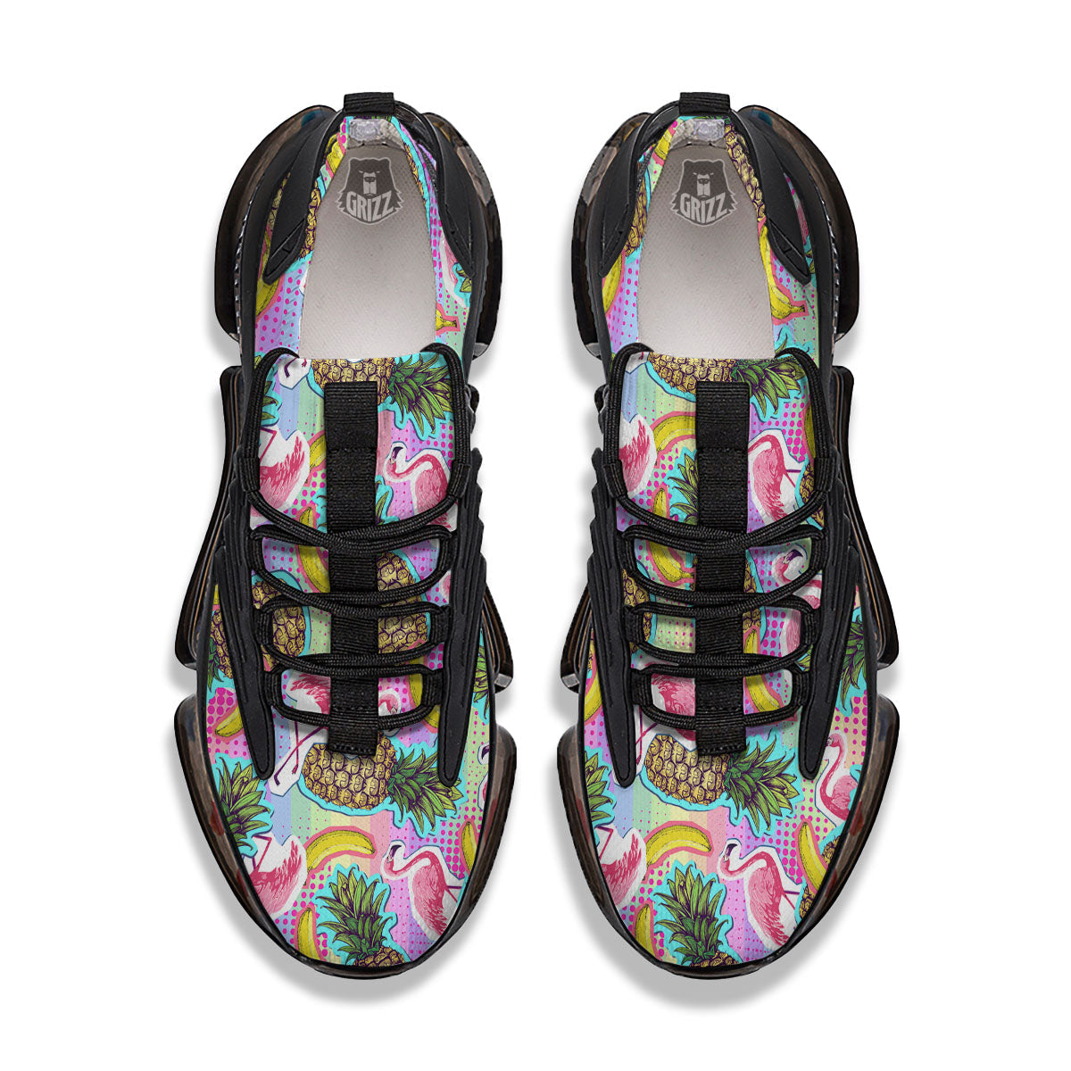 Flamingo And Pineapple Rainbow Print Pattern Black Gym Shoes-grizzshop