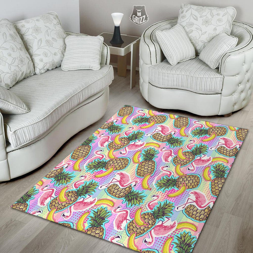 Flamingo And Pineapple Rainbow Print Pattern Floor Mat-grizzshop