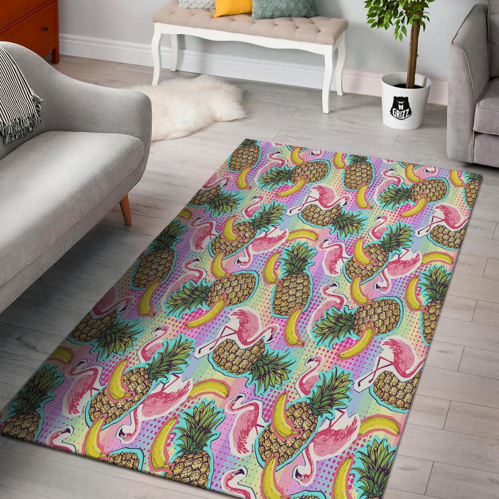Flamingo And Pineapple Rainbow Print Pattern Floor Mat-grizzshop