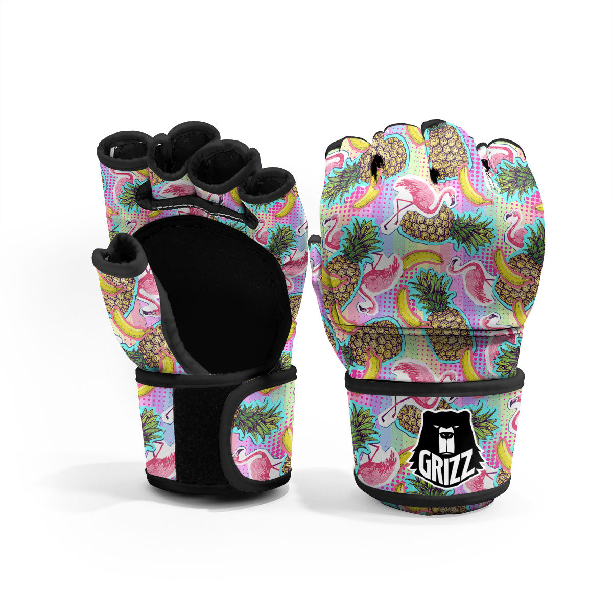 Flamingo And Pineapple Rainbow Print Pattern MMA Gloves-grizzshop