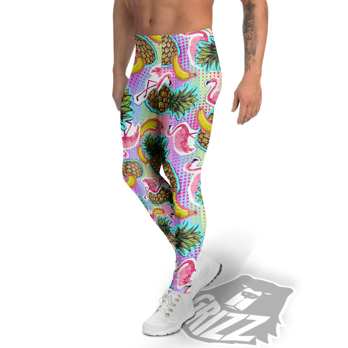 Flamingo And Pineapple Rainbow Print Pattern Men's Leggings-grizzshop