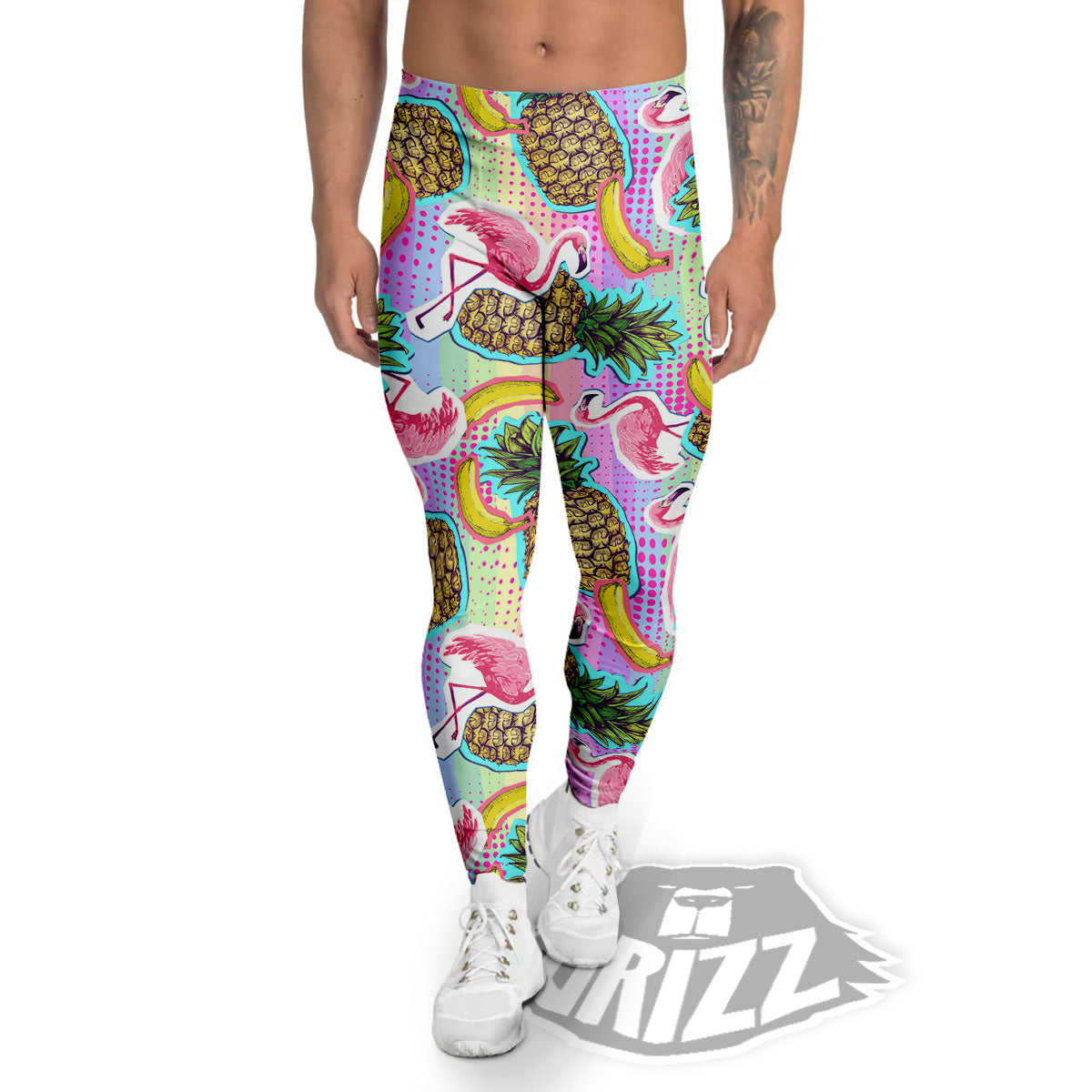 Flamingo And Pineapple Rainbow Print Pattern Men's Leggings-grizzshop