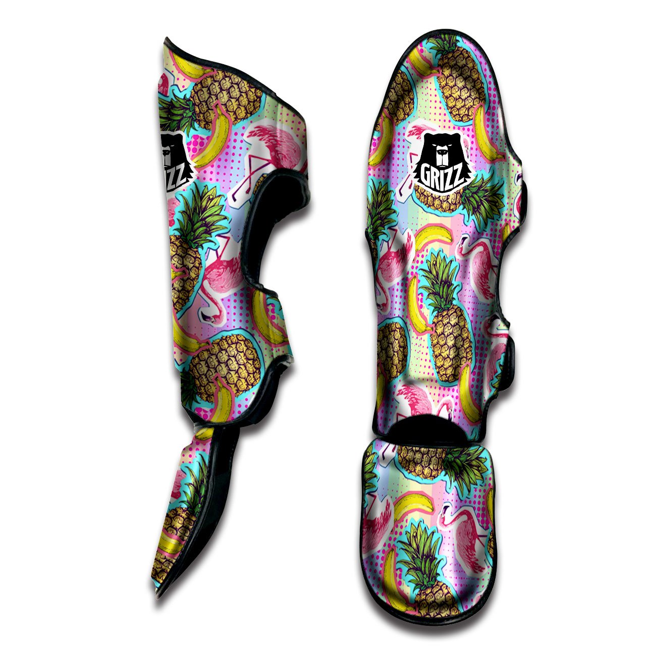 Flamingo And Pineapple Rainbow Print Pattern Muay Thai Shin Guards-grizzshop