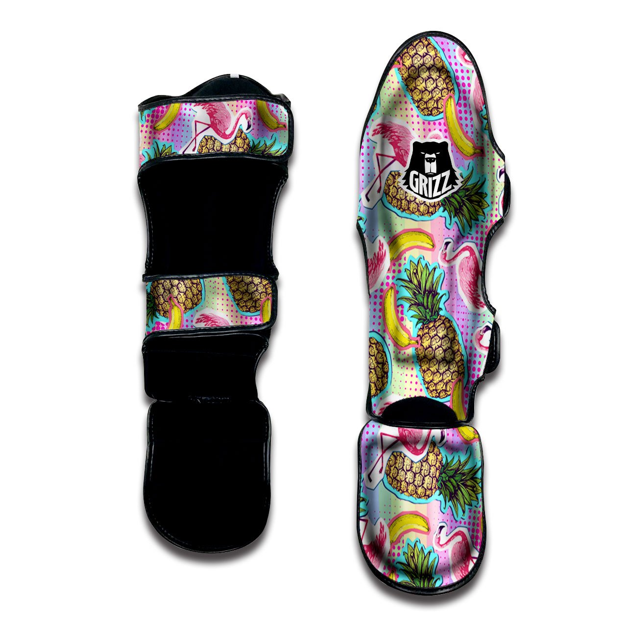 Flamingo And Pineapple Rainbow Print Pattern Muay Thai Shin Guards-grizzshop