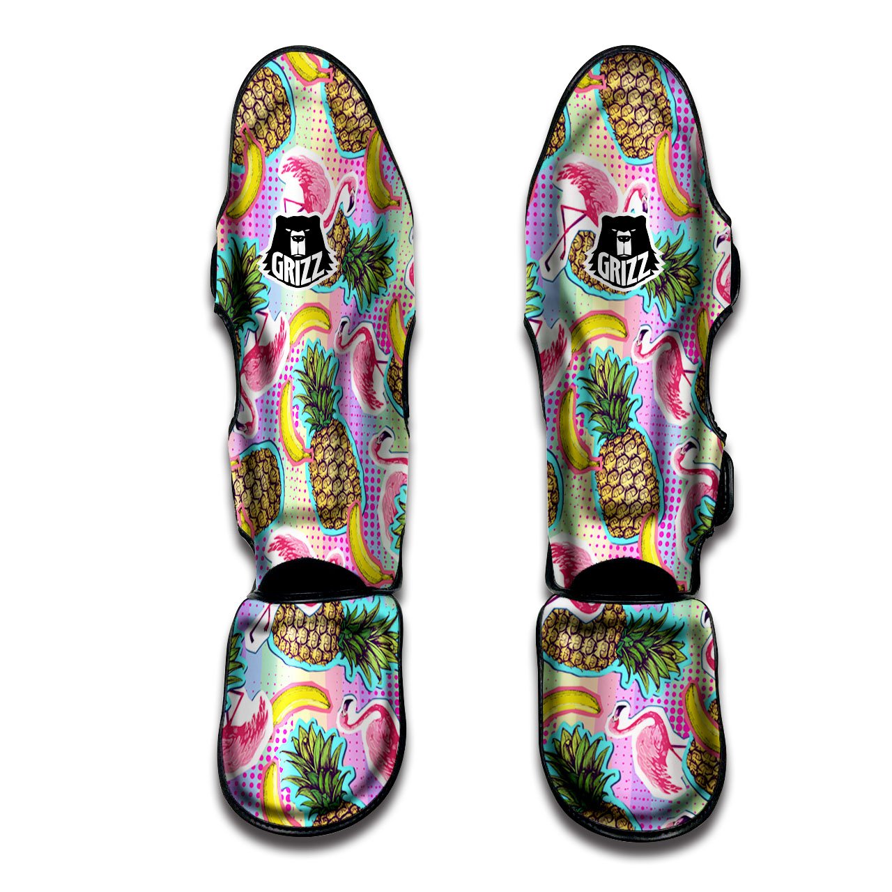 Flamingo And Pineapple Rainbow Print Pattern Muay Thai Shin Guards-grizzshop