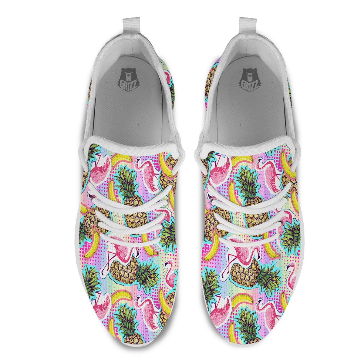 Flamingo And Pineapple Rainbow Print Pattern White Athletic Shoes-grizzshop