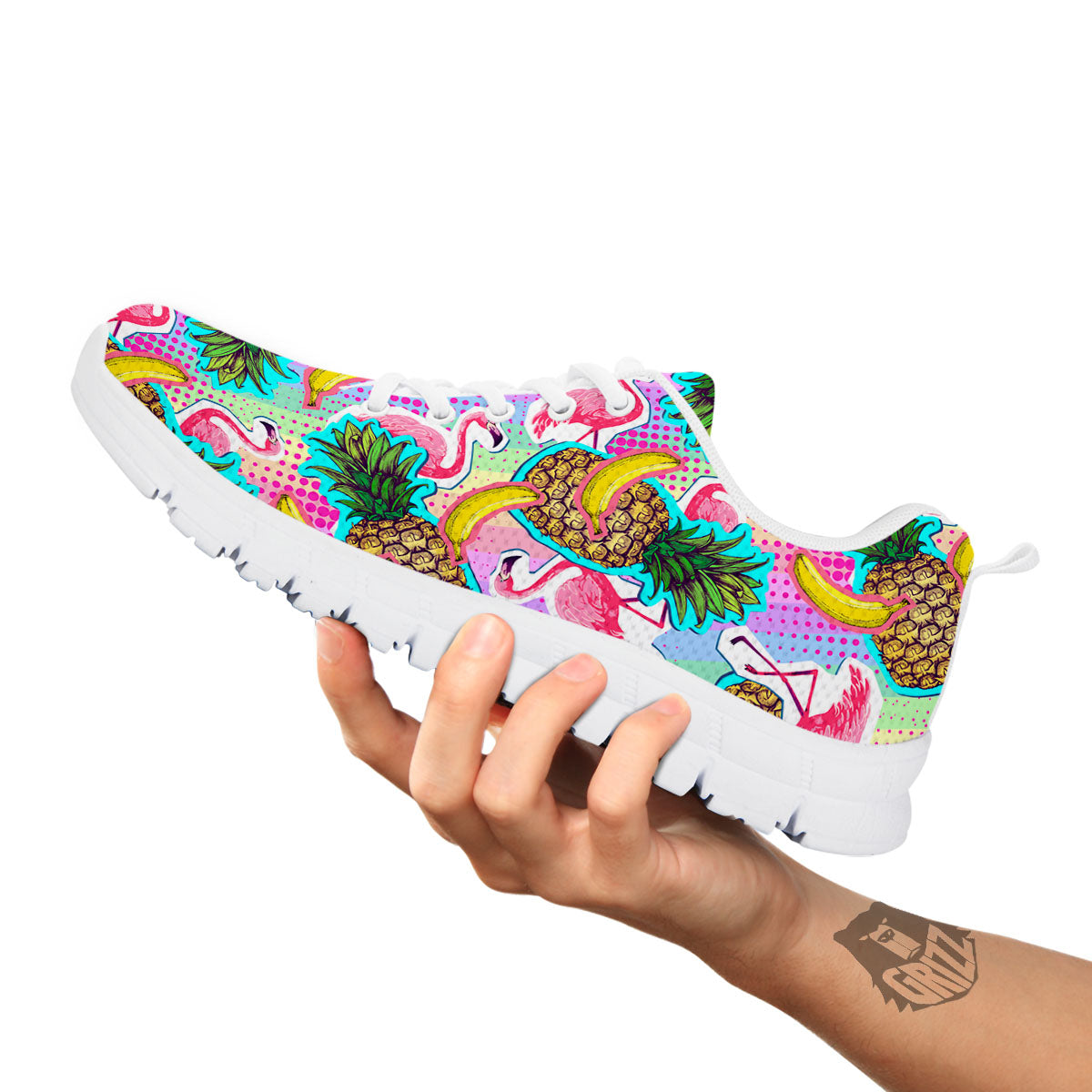 Flamingo And Pineapple Rainbow Print Pattern White Sneaker-grizzshop