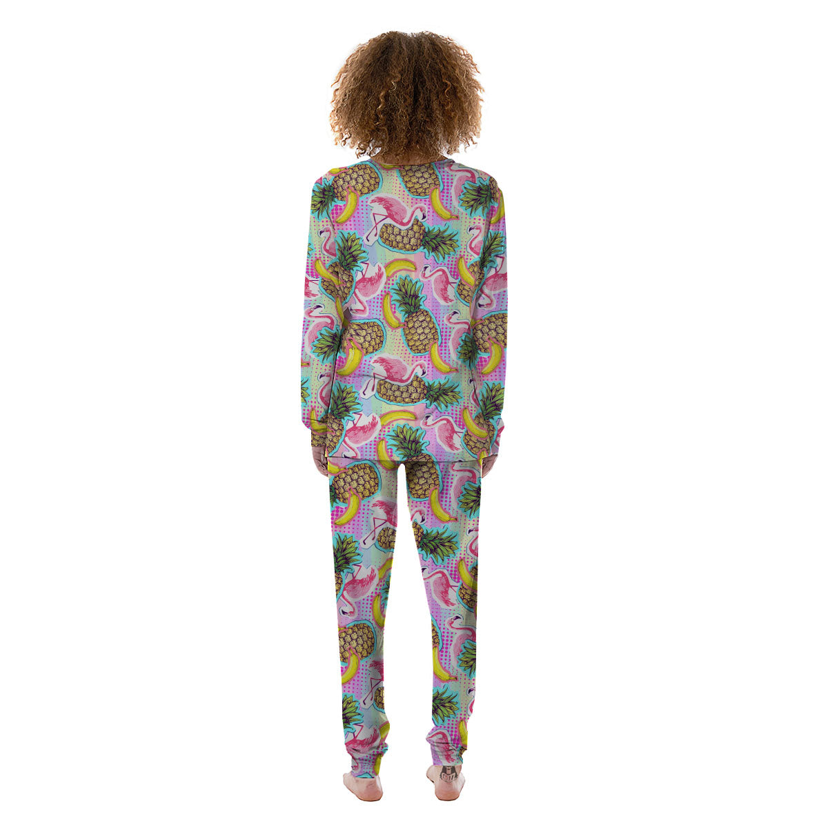 Flamingo And Pineapple Rainbow Print Pattern Women's Pajamas-grizzshop