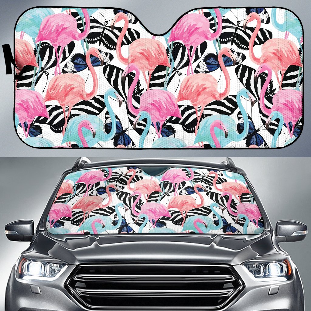 Flamingo Butterfly Hawaiian Tropical Pattern Print Car Sun Shade-grizzshop