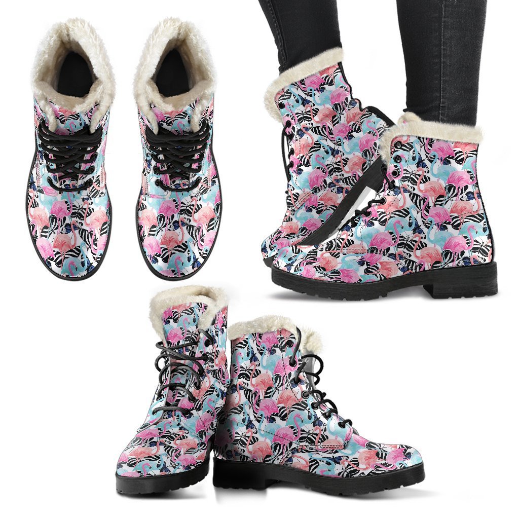 Flamingo Butterfly Hawaiian Tropical Pattern Print Comfy Winter Boots-grizzshop