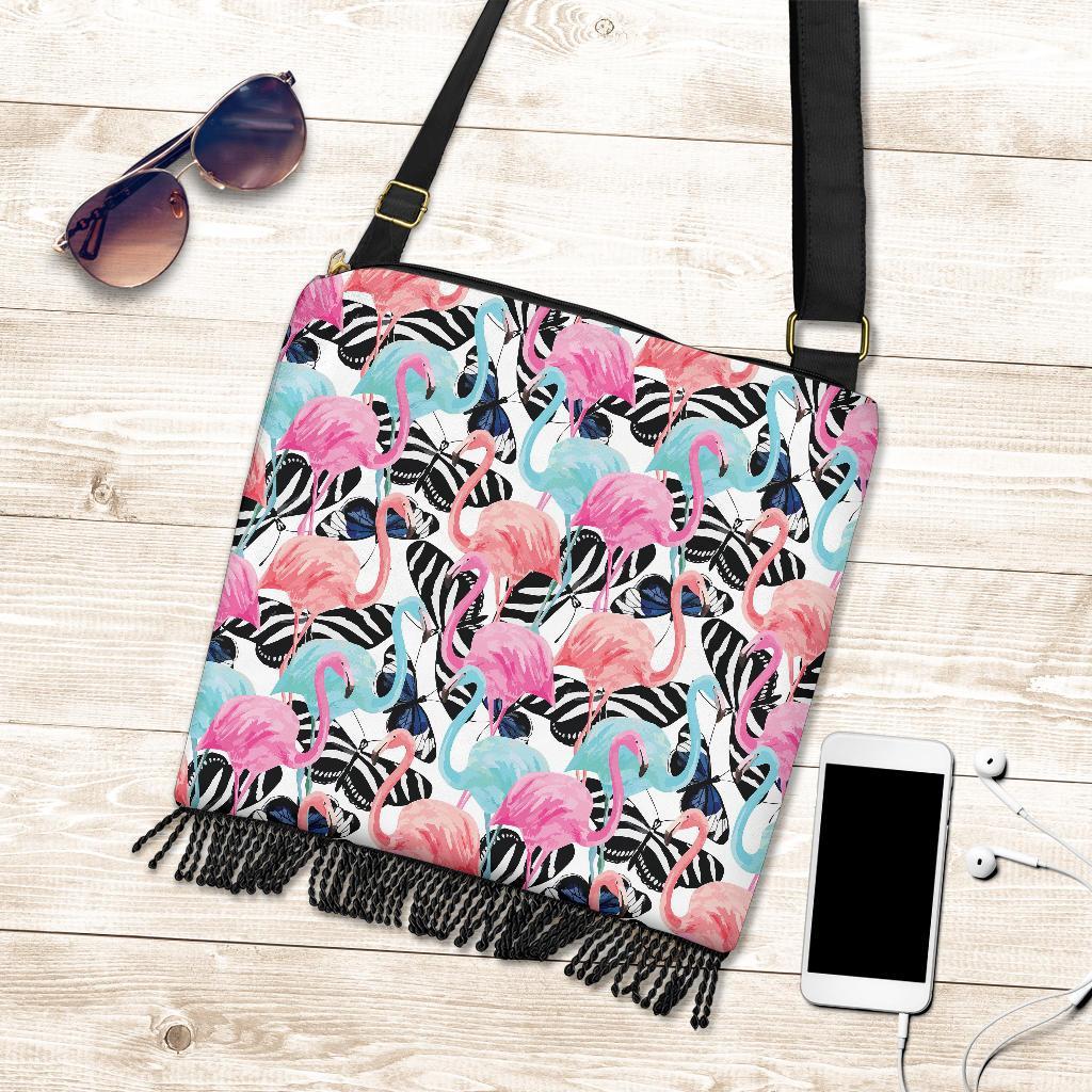 Flamingo Butterfly Hawaiian Tropical Pattern Print Crossbody Bags-grizzshop