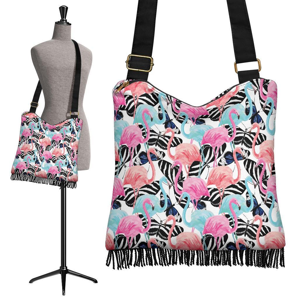 Flamingo Butterfly Hawaiian Tropical Pattern Print Crossbody Bags-grizzshop