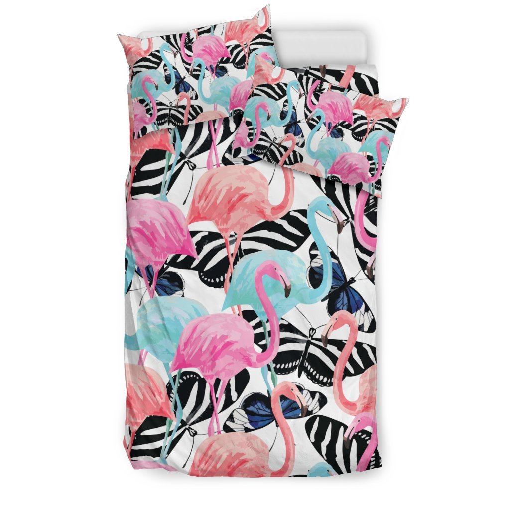 Flamingo Butterfly Hawaiian Tropical Pattern Print Duvet Cover Bedding Set-grizzshop