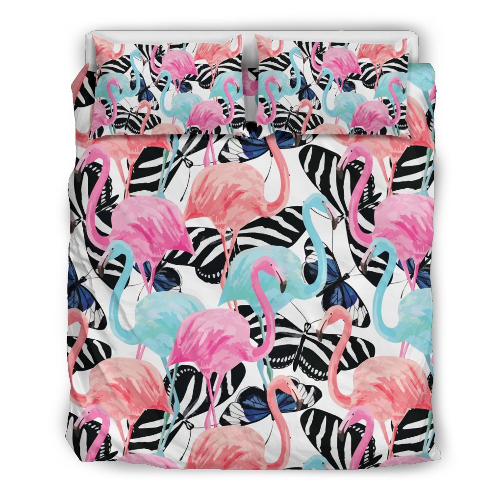 Flamingo Butterfly Hawaiian Tropical Pattern Print Duvet Cover Bedding Set-grizzshop