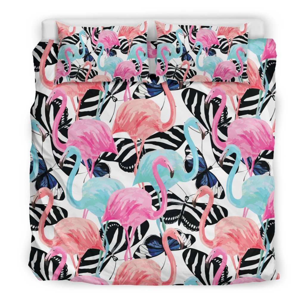 Flamingo Butterfly Hawaiian Tropical Pattern Print Duvet Cover Bedding Set-grizzshop