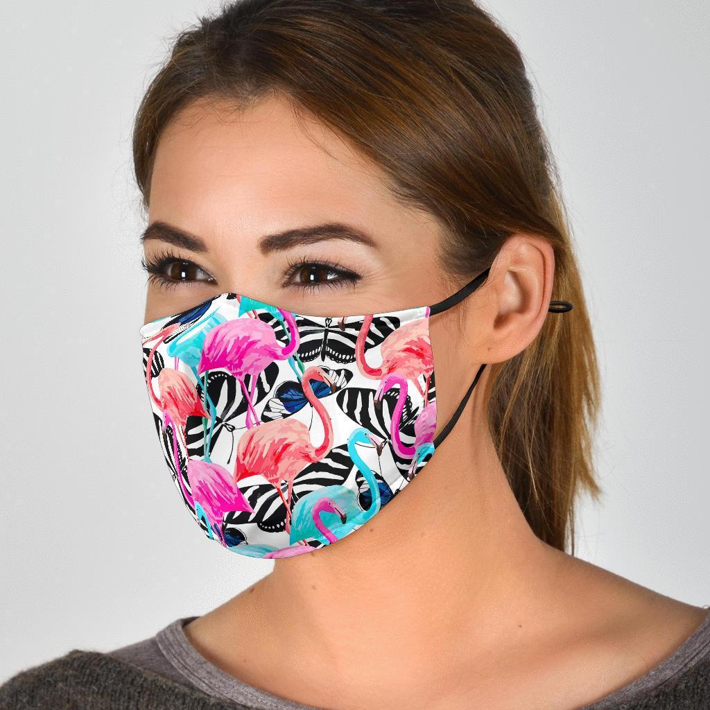 Flamingo Butterfly Hawaiian Tropical Pattern Print Face Mask-grizzshop