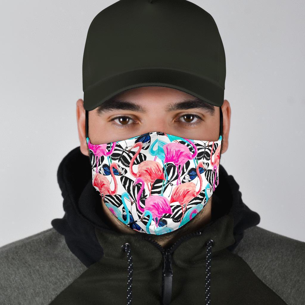 Flamingo Butterfly Hawaiian Tropical Pattern Print Face Mask-grizzshop