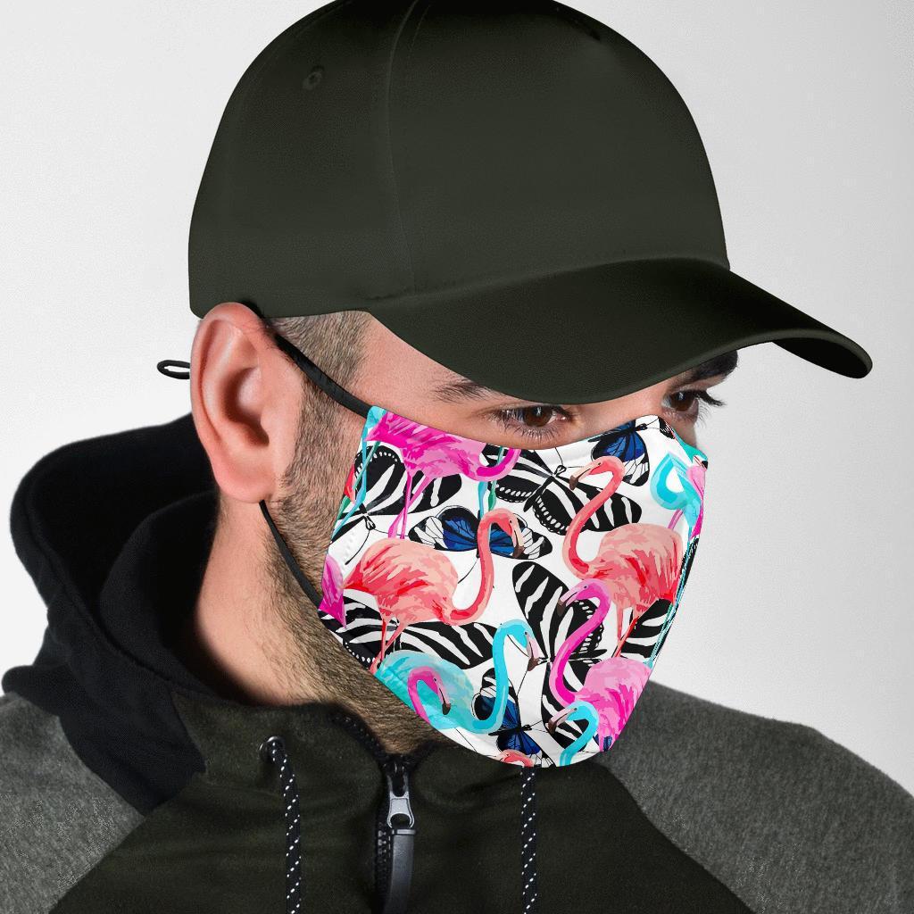 Flamingo Butterfly Hawaiian Tropical Pattern Print Face Mask-grizzshop