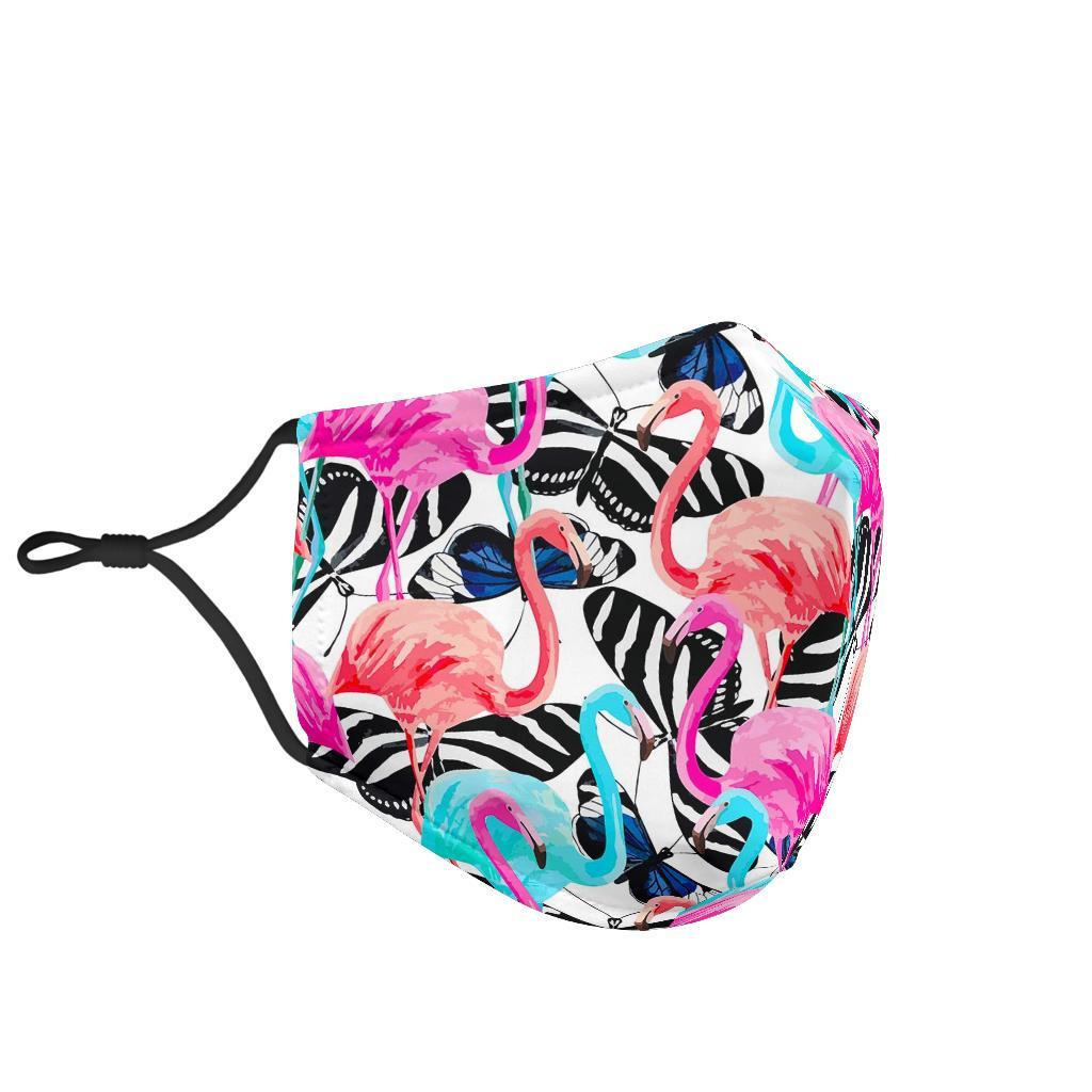 Flamingo Butterfly Hawaiian Tropical Pattern Print Face Mask-grizzshop