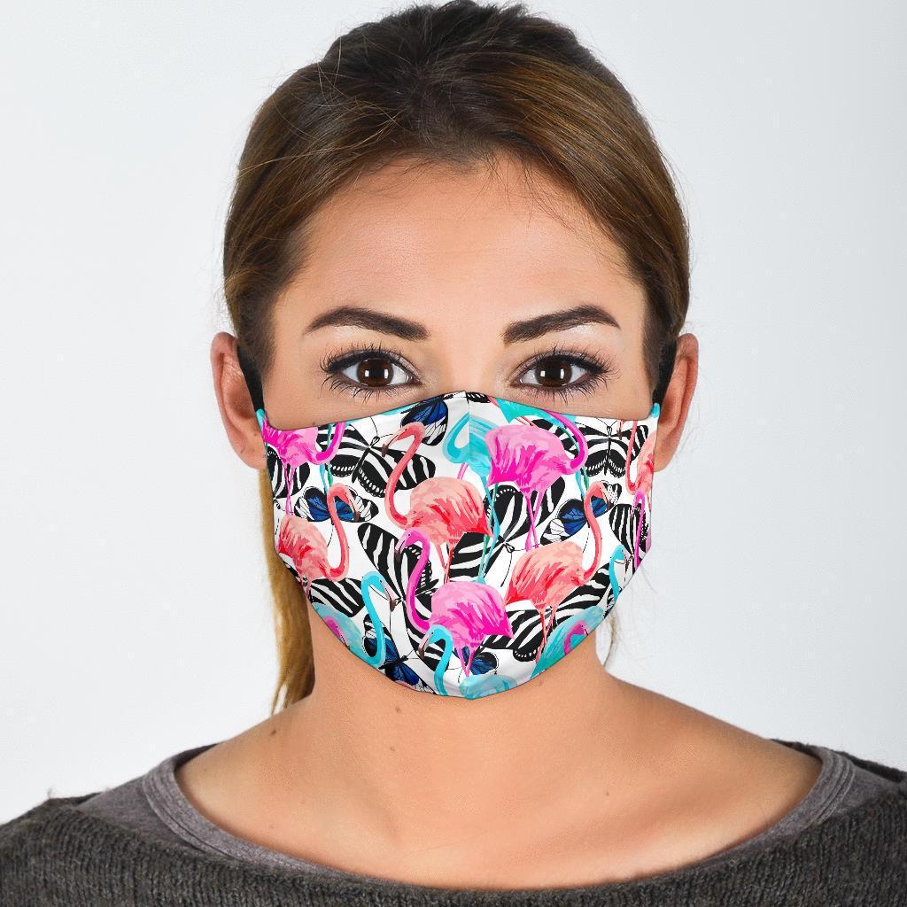 Flamingo Butterfly Hawaiian Tropical Pattern Print Face Mask-grizzshop