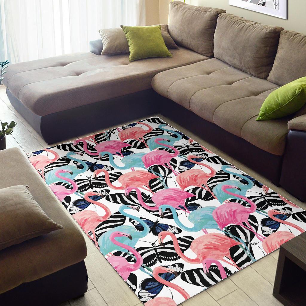 Flamingo Butterfly Hawaiian Tropical Pattern Print Floor Mat-grizzshop