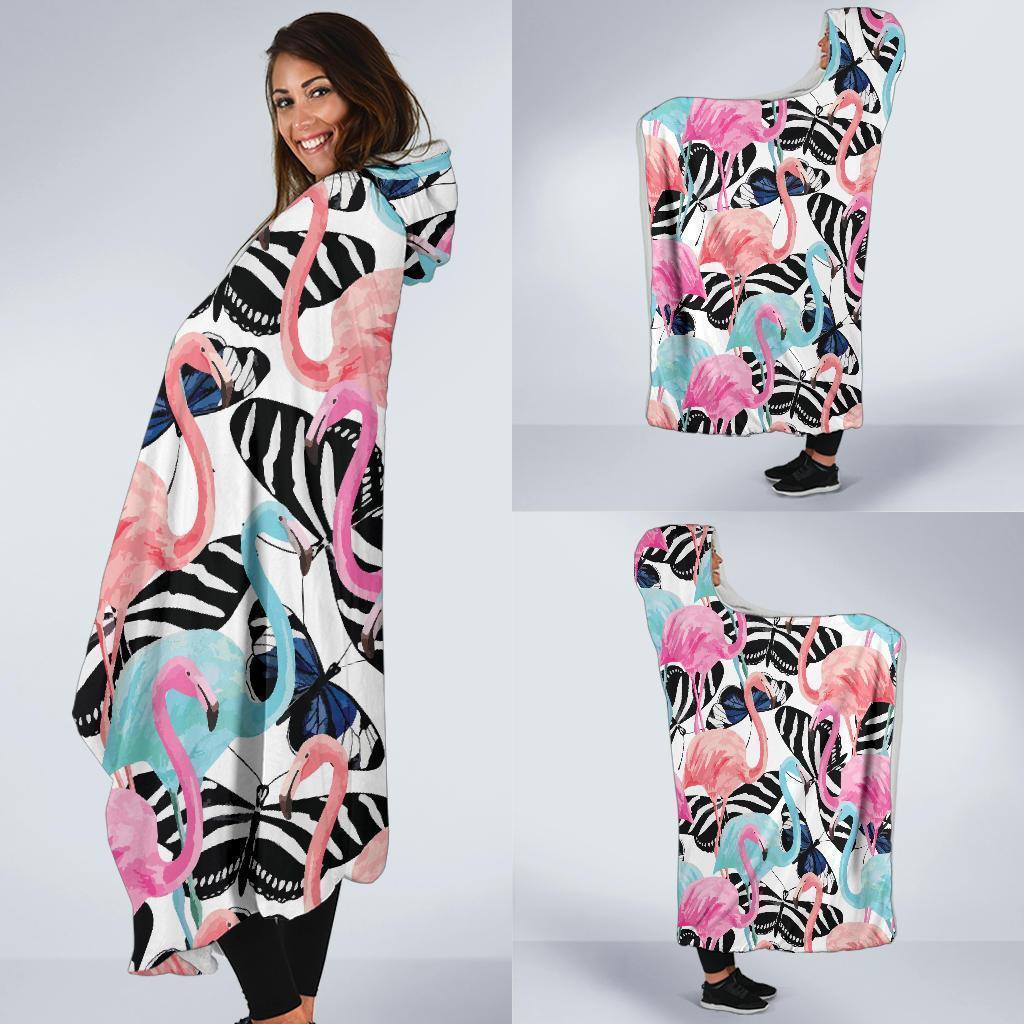 Flamingo Butterfly Hawaiian Tropical Pattern Print Hooded Blanket-grizzshop