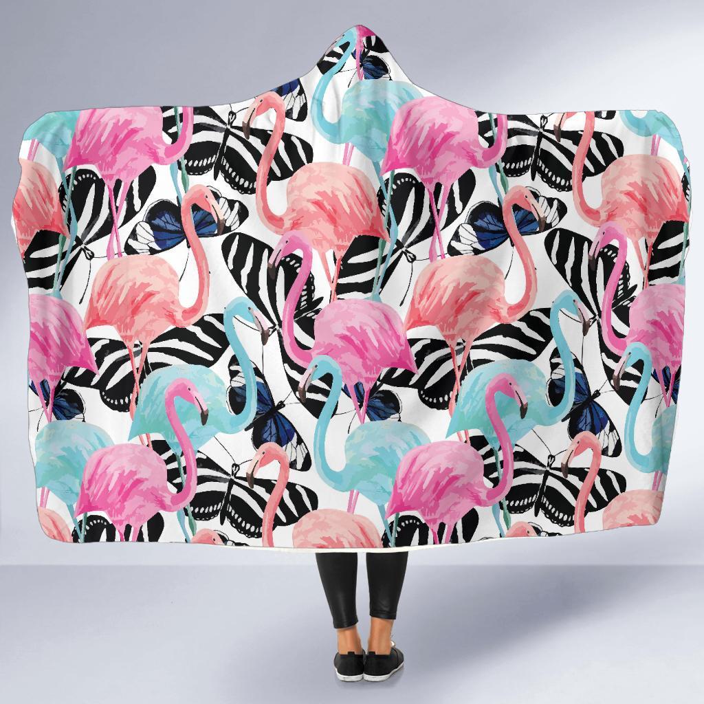 Flamingo Butterfly Hawaiian Tropical Pattern Print Hooded Blanket-grizzshop