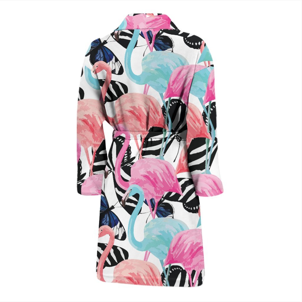 Flamingo Butterfly Hawaiian Tropical Pattern Print Men Long Robe-grizzshop