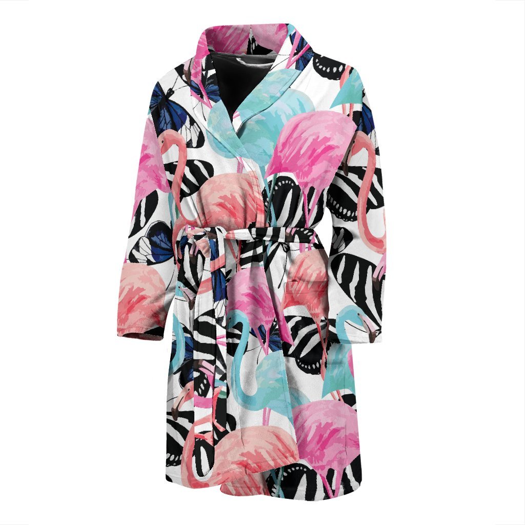 Flamingo Butterfly Hawaiian Tropical Pattern Print Men Long Robe-grizzshop